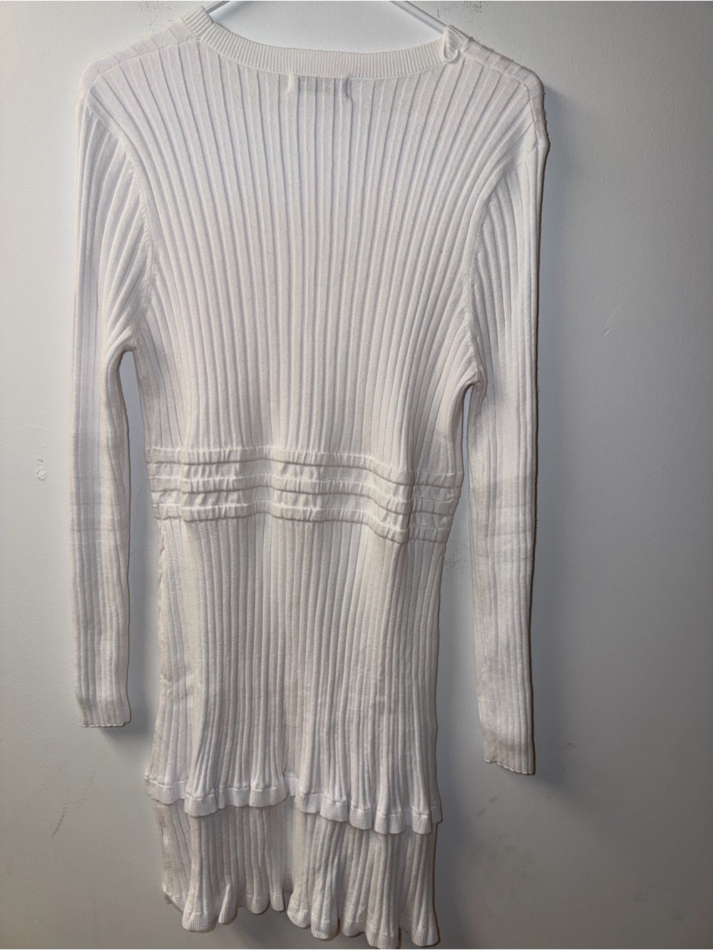 Cream Ribbed Button-Front Ruffle Hem Mini Dress - Picture 3 of 5